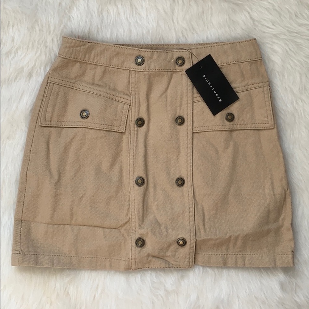 Signature8 Tan Button-Front Utility Mini Skirt